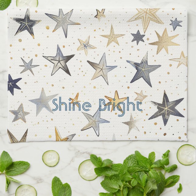 Paño De Cocina Estrellas Azules Plateadas Doradas (Doblado)