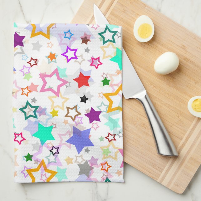 Paño De Cocina Estrellas Coloridas Blancas  (Doblado Cuarto)