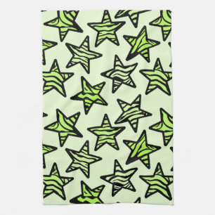 Paño De Cocina Estrellas de huella de cebra amarillo verde