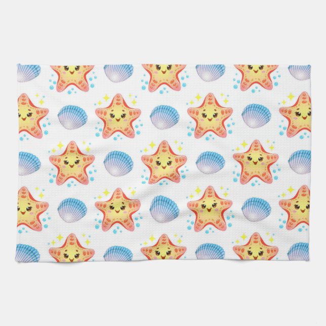 Paño De Cocina Estrellas de mar y conchas adorables (Horizontal)