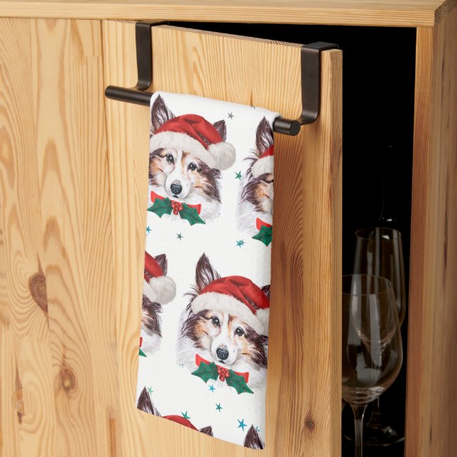 Paño De Cocina Estrellas de Navidad de la raza de perro Sheltie (Pliegue de tercios)