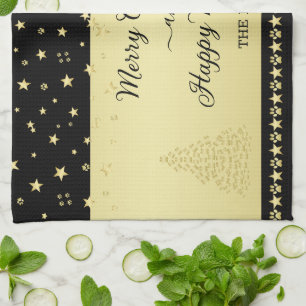 Paño De Cocina Estrellas de Navidades brillantes de oro, trapos d