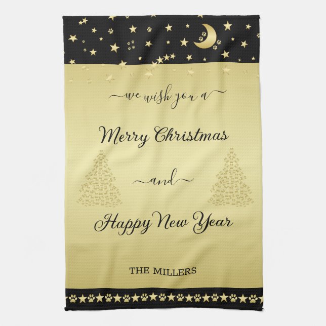 Paño De Cocina Estrellas de Navidades brillantes de oro, trapos d (Vertical)