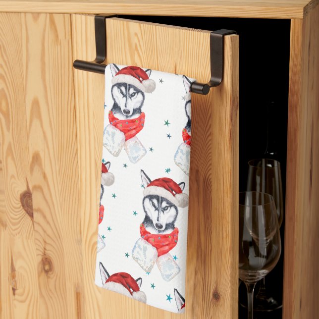 Paño De Cocina Estrellas de Navidades de raza Husky Perro Siberia (Pliegue de tercios)