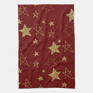 Paño De Cocina Estrellas de Purpurina Red Gold para navidades