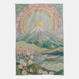 Paño De Cocina Ethereal Bloom: Pastel Mosaic Volcano in Spring