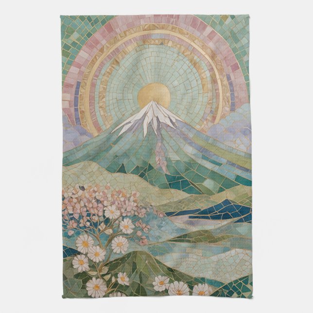 Paño De Cocina Ethereal Bloom: Pastel Mosaic Volcano in Spring (Vertical)