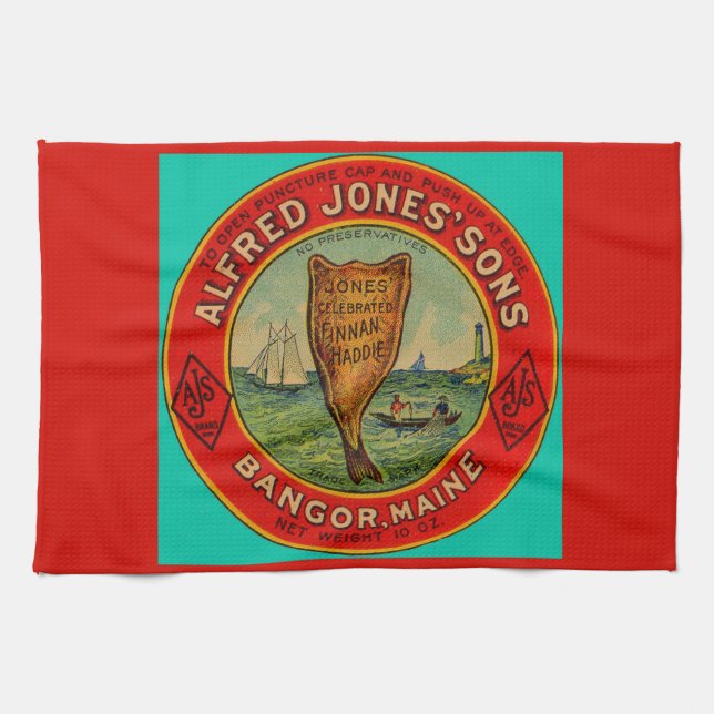 Paño De Cocina etiqueta Alfred Jones Sons Finnan Haddie, 1900 (Horizontal)