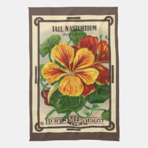 Paño De Cocina Etiqueta de envase de semilla vintage, flores de n