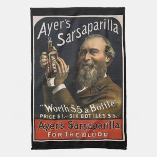 Paño De Cocina Etiqueta de producto vintage, bebida Ayer's Sarsap