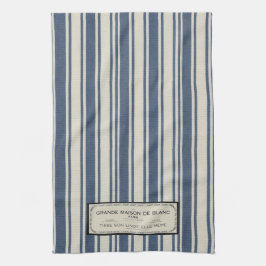 Paño De Cocina Etiqueta francesa vintage en franjas azules y crem