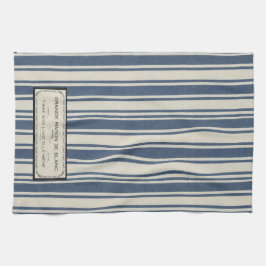 Paño De Cocina Etiqueta francesa vintage en rayas azules y crema