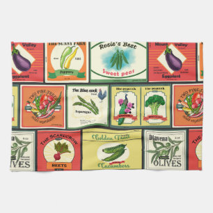 Paño De Cocina Etiquetas vintage de productos enlatados-Verduras