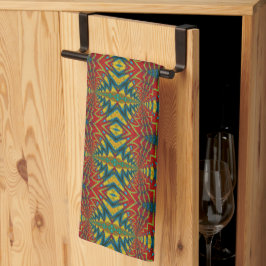 Paño De Cocina Étnica tribal de color azul geométrico rojo y amar