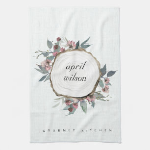 PAÑO DE COCINA EUCALÍPTUS FLORAL DE ROSA DE MADERA RÚSTICA