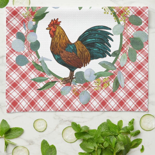 Paño De Cocina Eucalyptus Wreath & Rooster Farmhouse (Doblado)
