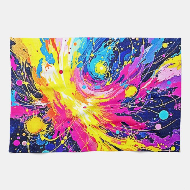 Paño De Cocina Explosión Cósmica: Arte de Salpicaduras Vibrantes (Horizontal)