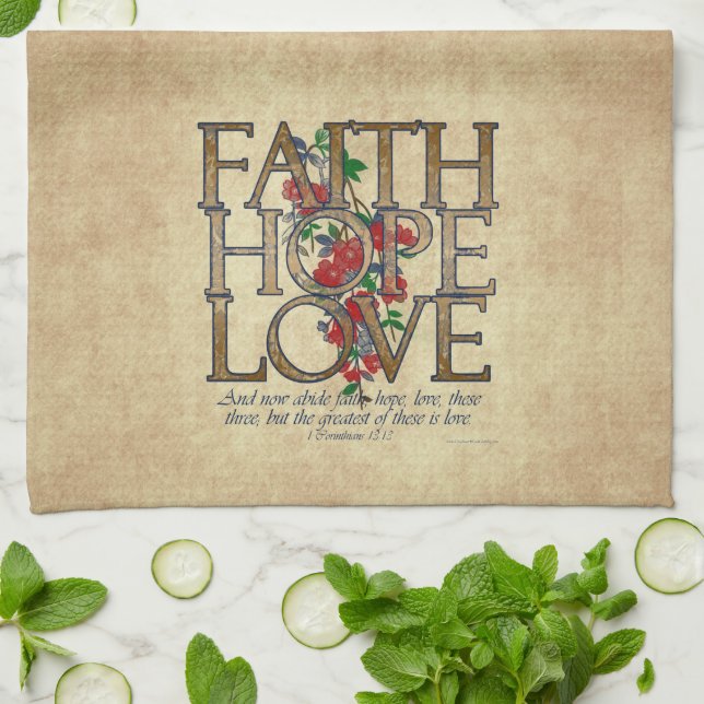 Paño De Cocina Faith Hope Love Christian Bible Verse (Doblado)