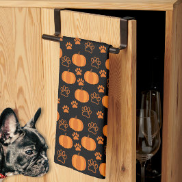 Paño De Cocina Fall Orange and Black Pumpkins and Paws Halloween 
