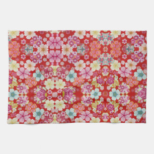 Paño De Cocina Falln Crimson Floral Chirimen