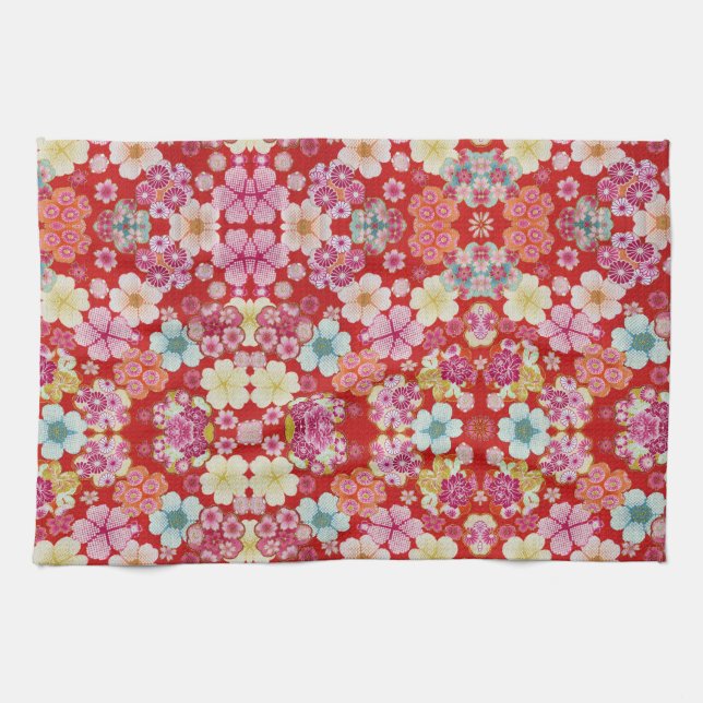 Paño De Cocina Falln Crimson Floral Chirimen (Horizontal)