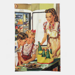 Paño De Cocina Familia antigua en la cocina Mamá Papá Niños Merie