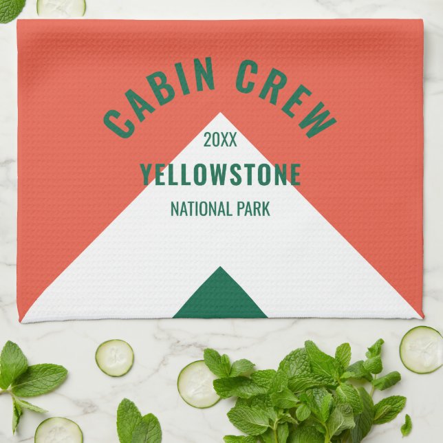 Paño De Cocina Familia Cabina Nombre Personalizado Retro Verde Ro (Doblado)