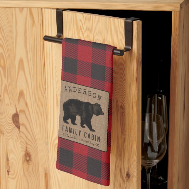 Paño De Cocina Familia Cabina Oso Red Buffalo Plaid Burlap (Pliegue de tercios)