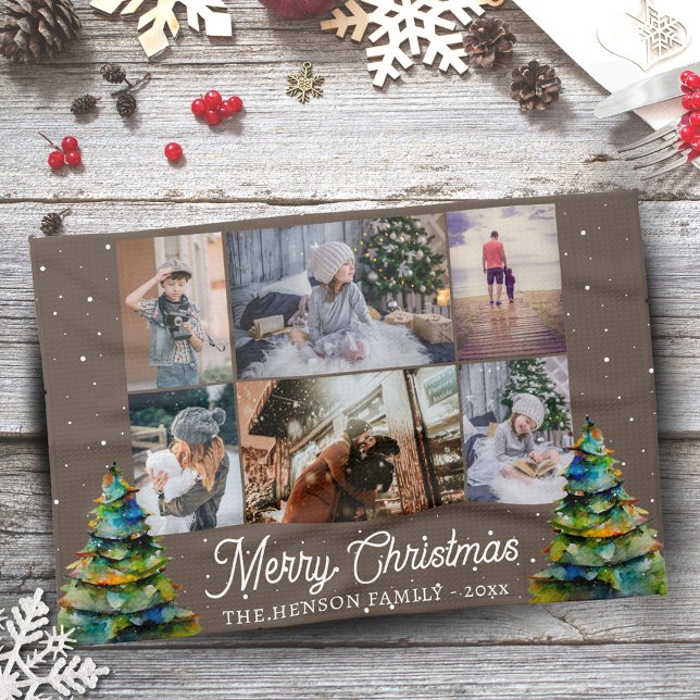 Paño De Cocina Familia de acuarela de árbol de Navidad 6 Collage  (Subido por el creador)
