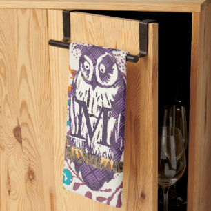 Paño De Cocina Familia de búhos geométricos con estilo morado