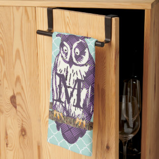 Paño De Cocina Familia de búhos geométricos con estilo morado