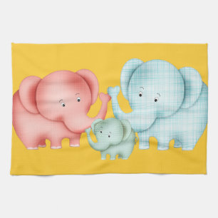Paño De Cocina Familia De Elefantes Mamá Papá Y Bebé