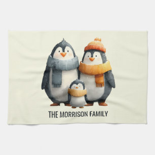 Paño De Cocina Familia de Pingüinos de Invierno Acogedora