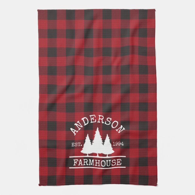 Paño De Cocina Familia Farmhouse Nombre Red Buffalo Plaid (Vertical)