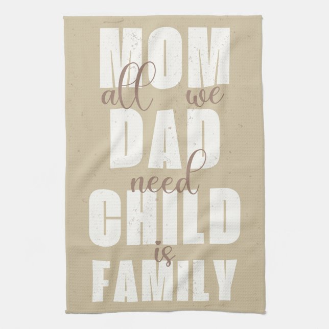 Paño De Cocina Familia (Mamá, Papá, Niño) Blanca en Arena (Vertical)