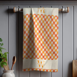 Paño De Cocina Familia Monograma Naranja Red Gingham Plaid Farmho