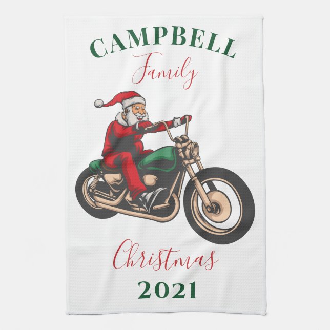 Paño De Cocina Familia Motociclista Santa navidades (Vertical)