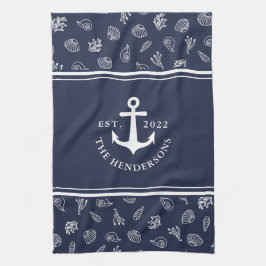 Paño De Cocina Familia Nautical Personalizada Navy Blue Anchor
