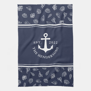 Paño De Cocina Familia Nautical Personalizada Navy Blue Anchor