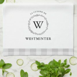 Paño De Cocina Familia personalizada de chequeo de grises de hues