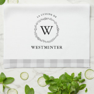 Paño De Cocina Familia personalizada de chequeo de grises de hues