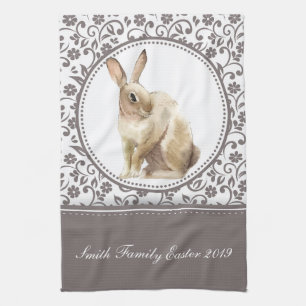 Paño De Cocina Familia personalizada Floral Easter Rabbit