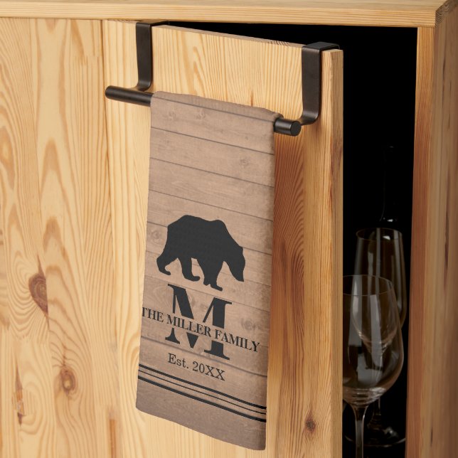 Paño De Cocina Familia Rustic Oso personalizada (Pliegue de tercios)
