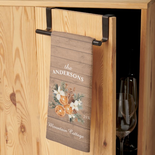 Paño De Cocina Familia Rustic Personalizada de Montaña (Pliegue de tercios)