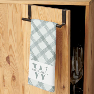 Paño De Cocina Familia Rustica Moderna Monograma Verde Gingham Pl