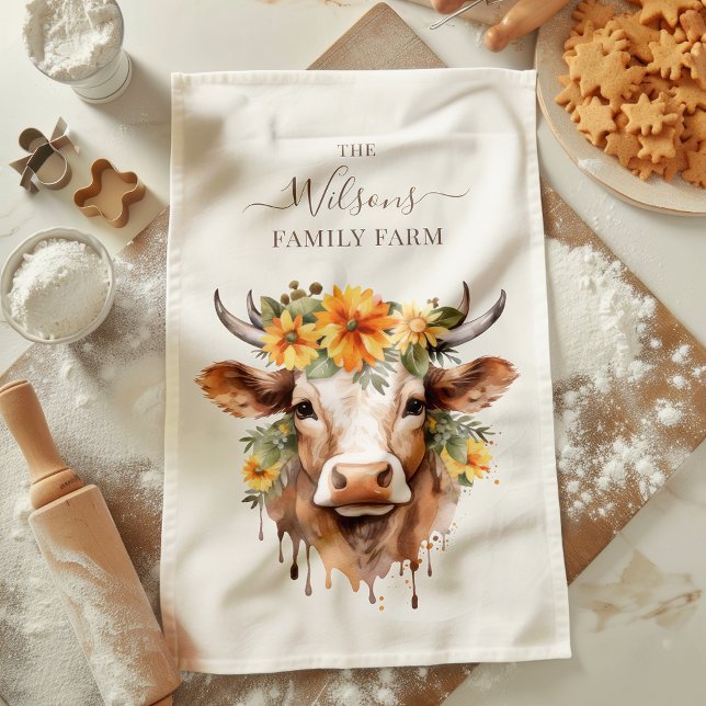 Paño De Cocina Family Farm Rustic Floral Cow Horns (Subido por el creador)