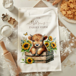 Paño De Cocina Family Farm Rustic Sunflower Highland Cow