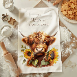 Paño De Cocina Family Farm Rustic Sunflower Highland Cow