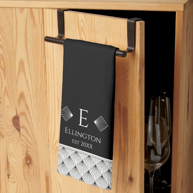 Paño De Cocina Fanático negro y blanco Art Deco Diamante personal (Pliegue de tercios)