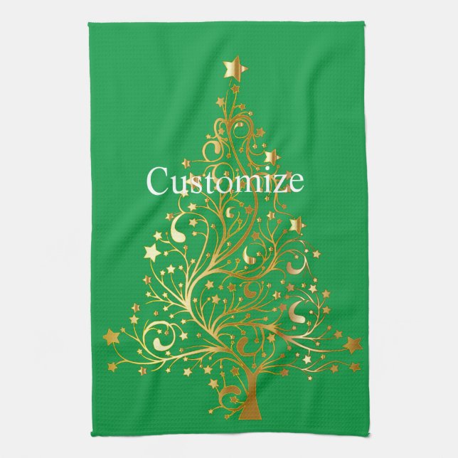 Paño De Cocina Fancy Gold Christmas Tree Thunder_Cove (Vertical)